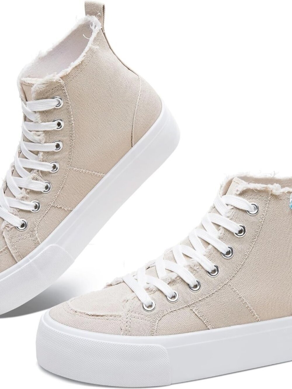 Women's Beige Monochrome Mid Calf Play Canvas Comfortable Fashion Sneakers Shoes